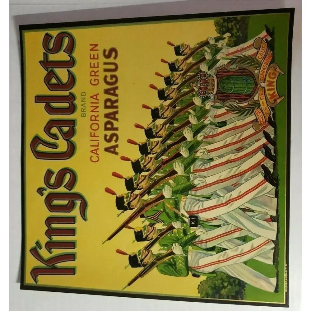 Vintage King Cadets Original 1940s Clarksburg, CA Asparagus Crate‎ Label WS8D